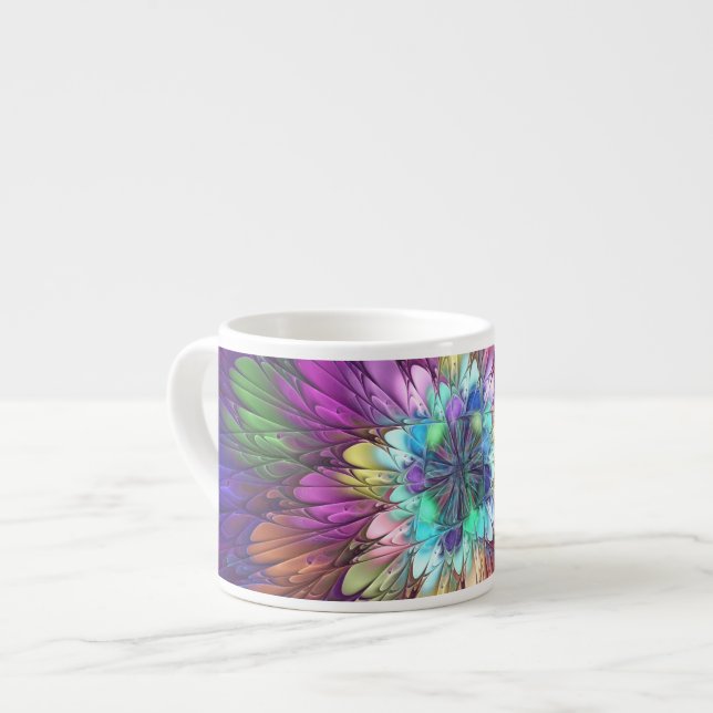 Tasse Expresso Art abstrait fractal de fleurs psychédéliques colo (Devant gauche)