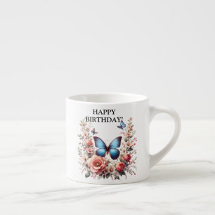 Tasse Expresso Art floral papillon bleu personnalisable-96279