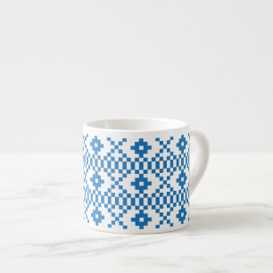 Tasse Expresso Art populaire ethnique letton bleu et blanc