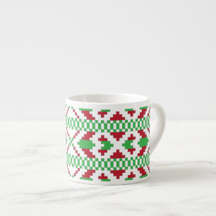 Tasse Expresso Art populaire ethnique letton vert et rouge tribal