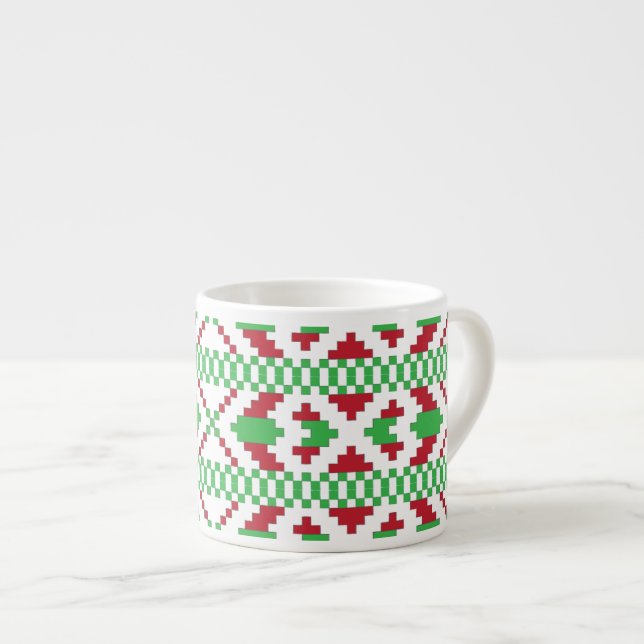 Tasse Expresso Art populaire ethnique letton vert et rouge tribal (Devant droit)