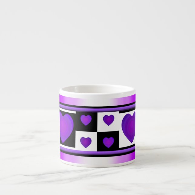 Tasse Expresso B&W Purple Hearts Beating (Devant)