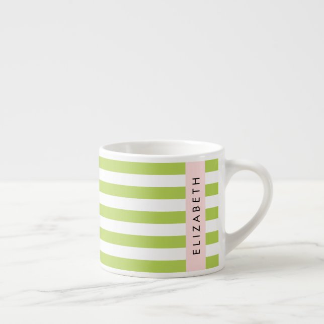 Tasse Expresso Bandes vertes, Lignes, Motif rayé, Votre Nom (Droite)