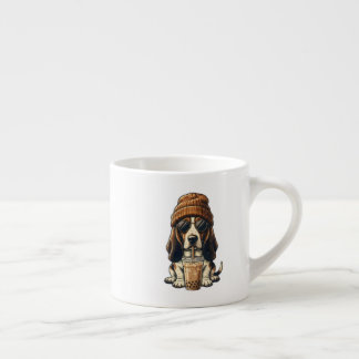Tasse Expresso Basset Hound Hipster Chien Buvant un Café Glacé