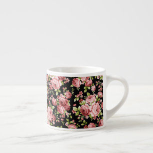 Tasse Expresso Beau Roses à motifs floraux avec feuillage vert