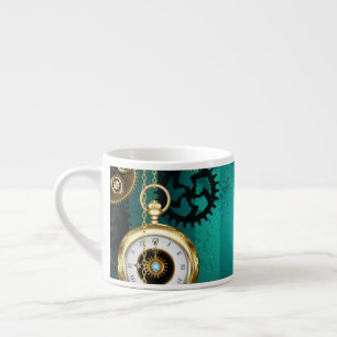 Tasse Expresso Bijou Steampunk Montre sur un Fond Vert