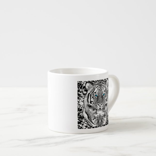 Tasse Expresso Black and White Blue Eyes sauvage Tiger visage (Devant droit)