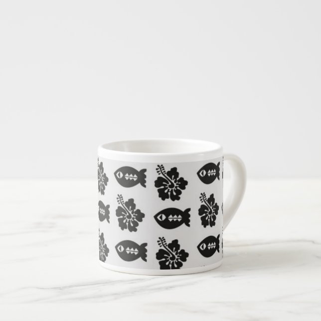 Tasse Expresso Black and White Tiki Fish and Flower Pattern (Devant droit)