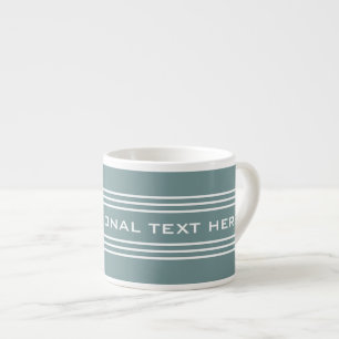 Tasse Expresso Bleu acier Bleu bandes Texte en option Boutons per