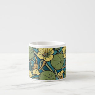 Tasse Expresso Bleu jaune Nasturtium Fleur Nouveau Motif