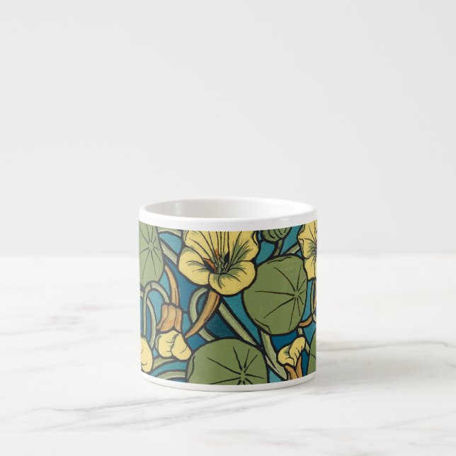 Tasse Expresso Bleu jaune Nasturtium Fleur Nouveau Motif (Devant)