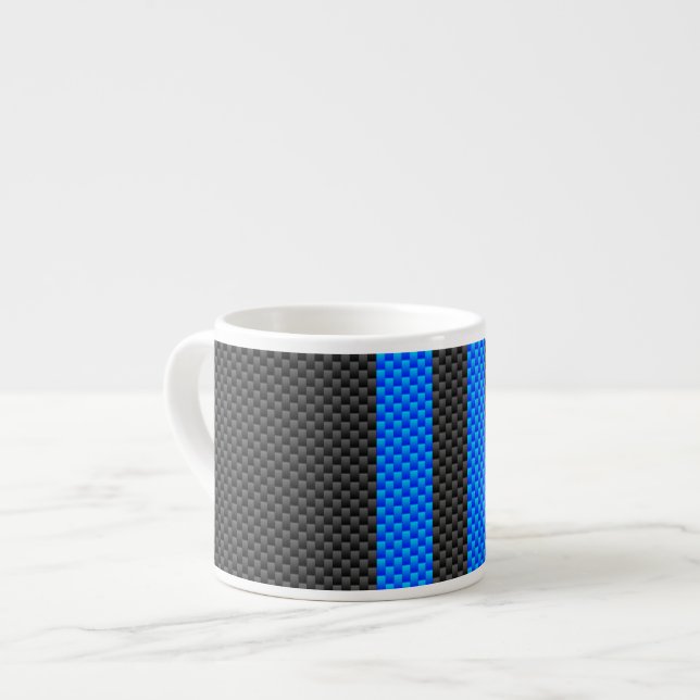 Tasse Expresso Bleu Vibrant fibre de carbone style bandes de cour (Devant gauche)