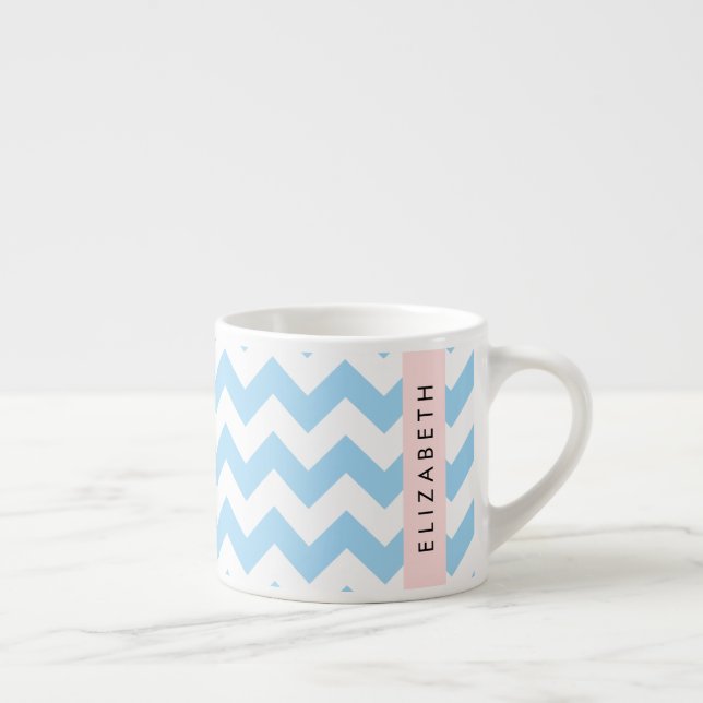 Tasse Expresso Bleu Zigzag, Bleu Chevron, Vague Motif, Votre Nom (Droite)