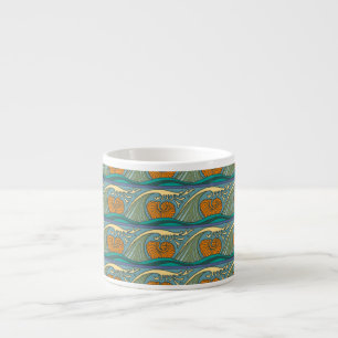 Tasse Expresso Blue Ocean Waves Nautilus Seashell Motif Nouveau