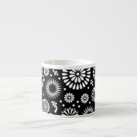 Boho fleurs Motif floral vectoriel noir et blanc