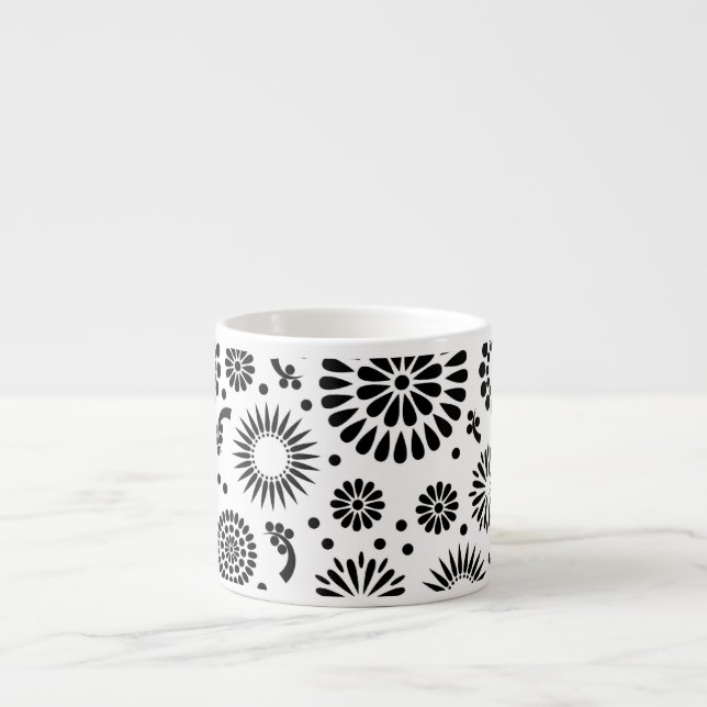 Tasse Expresso Boho fleurs Motif floral vectoriel noir et blanc (Devant)