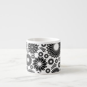 Tasse Expresso Boho fleurs Motif floral vectoriel noir et blanc