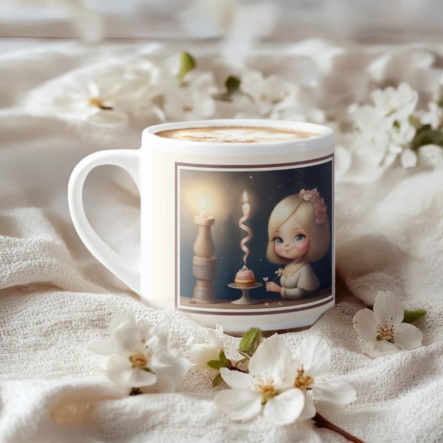 Tasse Expresso Bonne fille anniversaire 01 (customizable expresso cup with an adorable girl celebrating her birthday. Add your special message!)
