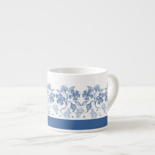 Tasse Expresso Bordure florale bleu Indigo personnalisée Espresso