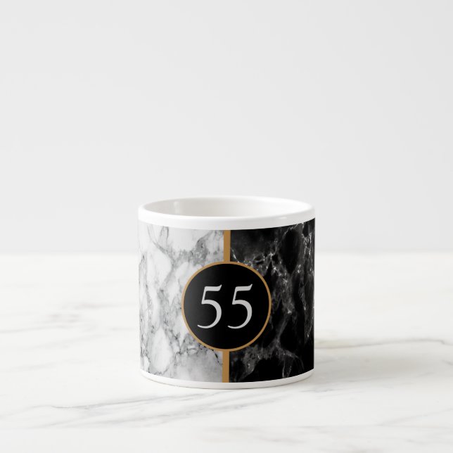 Tasse Expresso Boug d'anniversaire Marbre noir blanc - Votre âge (Devant)