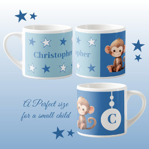 Tasse Expresso Bouge de singe pour enfants nom personnalisé bleu