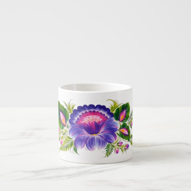 Tasse Expresso Bouge de spécialités au design floral ukrainien (Devant)