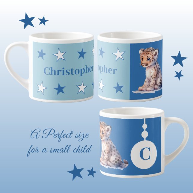 Tasse Expresso Bouge léopard pour enfants nom personnalisé bleu (Créateur téléchargé)