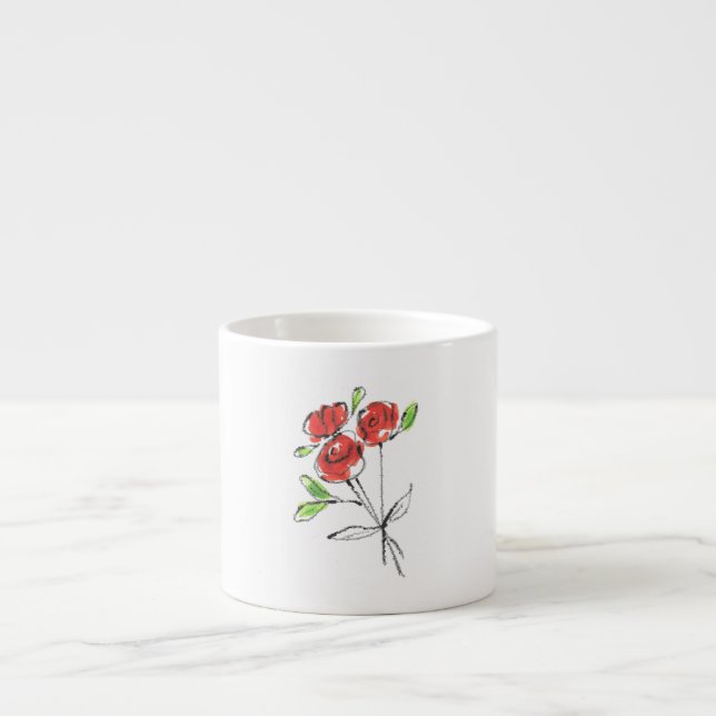 Tasse Expresso Bouquet Trois Roses Rouges | (Devant)