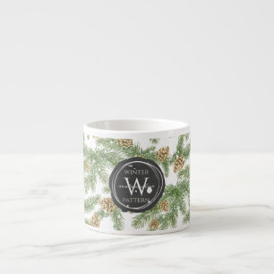 Tasse Expresso Branches de pin et cônes de pin Motif d'aquarelle