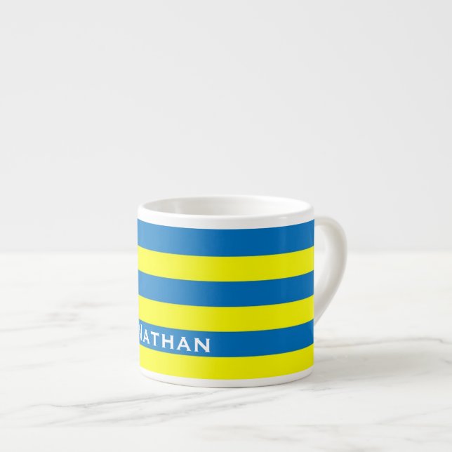 Tasse Expresso Bright Yellow and Blue Stripes Personalised (Devant droit)