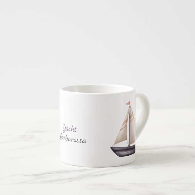 Tasse Expresso Brown Sailing Boat and Name (Devant droit)