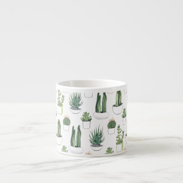 Tasse Expresso Cactus pour aquarelle et Succulent (Devant)