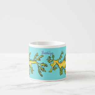 Tasse Expresso Caricature amusante de dragon de mer feuillu