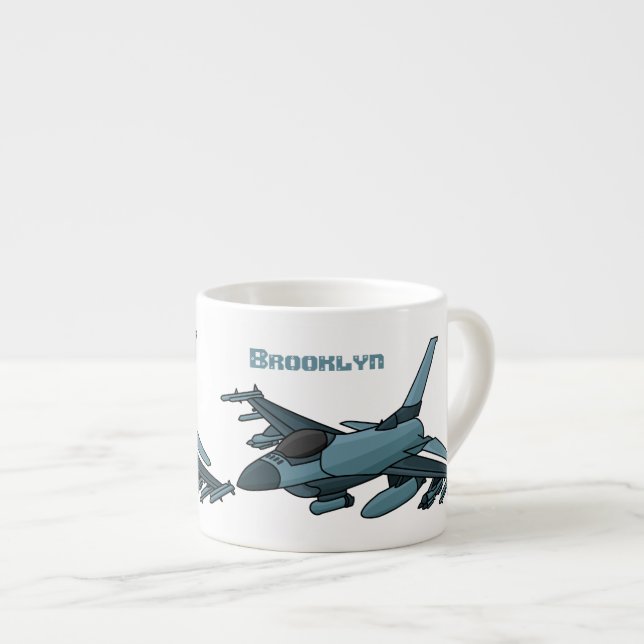 Tasse Expresso Caricature d'avion de chasse militaire (Devant droit)