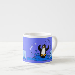 Tasse Expresso Caricature de manchot joyeux sautant
