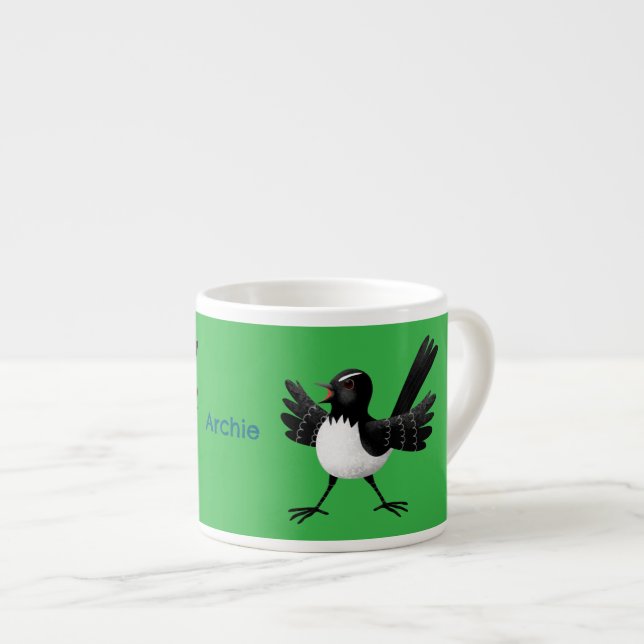 Tasse Expresso Caricature de Willie Wagtail australienne personna (Devant droit)