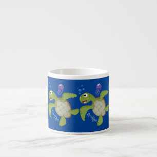 Tasse Expresso Caricature joyeuse de tortue de mer verte mignonne