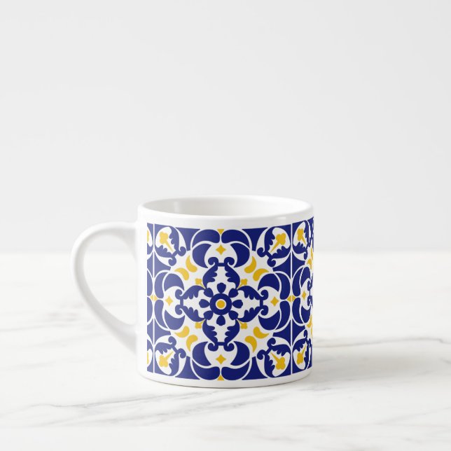 Tasse Expresso Carreaux méditerranéens Motif bleu et jaune (Gauche)