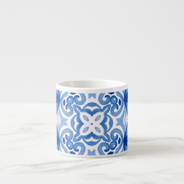 Tasse Expresso Carrelage blanc bleu, motif aquarelle sans couture (Devant)