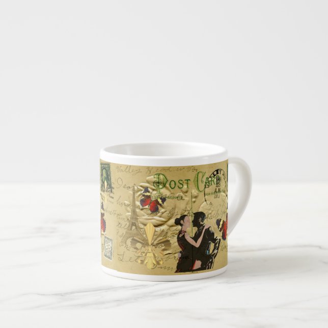 Tasse Expresso Carte postale Paris Tango vintage (Devant droit)