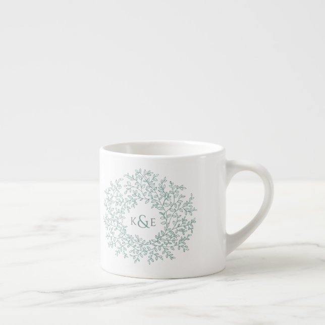 Tasse Expresso Cercle des monogrammes cadeaux mariages feuille (Droite)