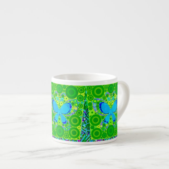 Tasse Expresso Cercles Concentrés de papillon Turquoise vert Mosa (Devant droit)
