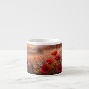 Tasse Expresso Champ de coquelicots impressionniste au coucher du
