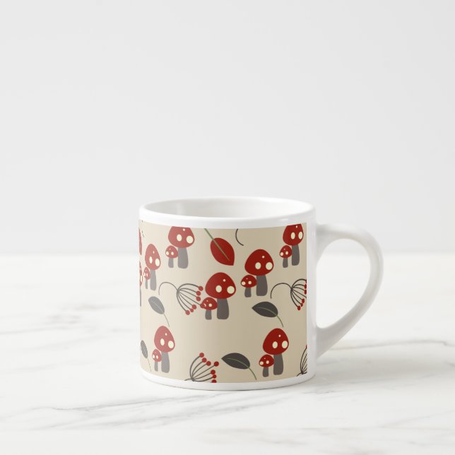 Tasse Expresso Champignons Bois Rouge Beige (Droite)