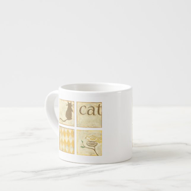 Tasse Expresso Chat Brown et oiseau jaune par Chariklia Zarris (Devant gauche)