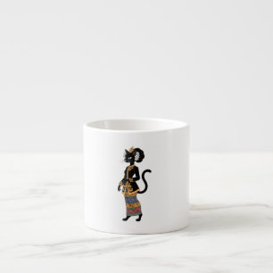 Tasse Expresso Chat noir dans l'art traditionnel de Kebaya en bat