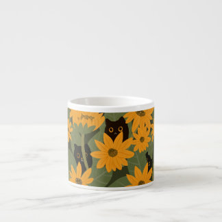 Tasse Expresso Chat noir sans joint et Motif de tournesol