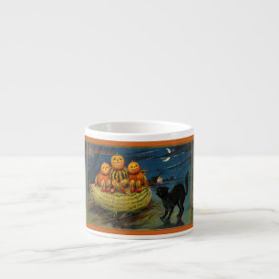 Tasse Expresso Chat noir vintage Halloween Citrouille