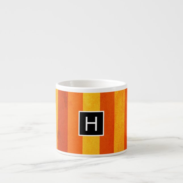 Tasse Expresso Chaud Patiné Orange Rouge rayures Monogramme (Devant)
