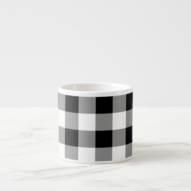 Tasse Expresso Chèque de bison noir et blanc (Devant)